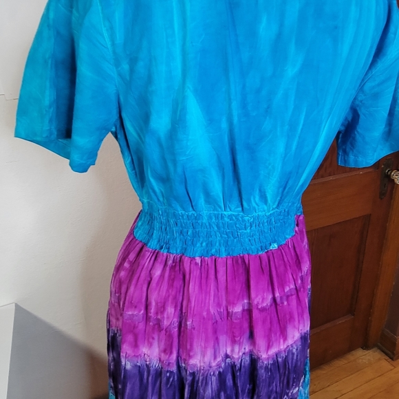 Phases Women's 100% Cotton Tie Dyed V-neck Embordered Dress size Med - Picture 6 of 9